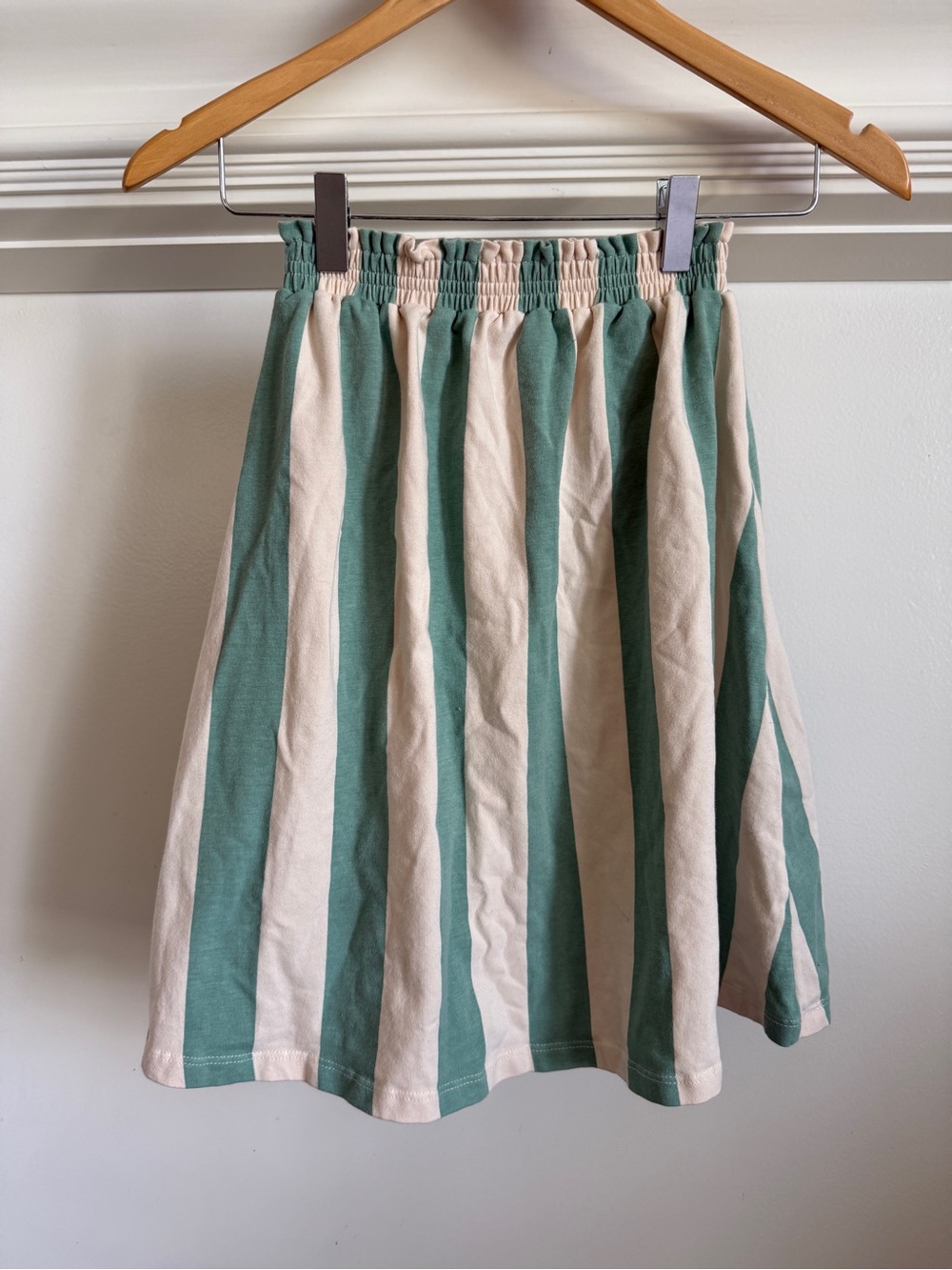 Girls' Green and Cream Striped Elastic-Waist Skirt